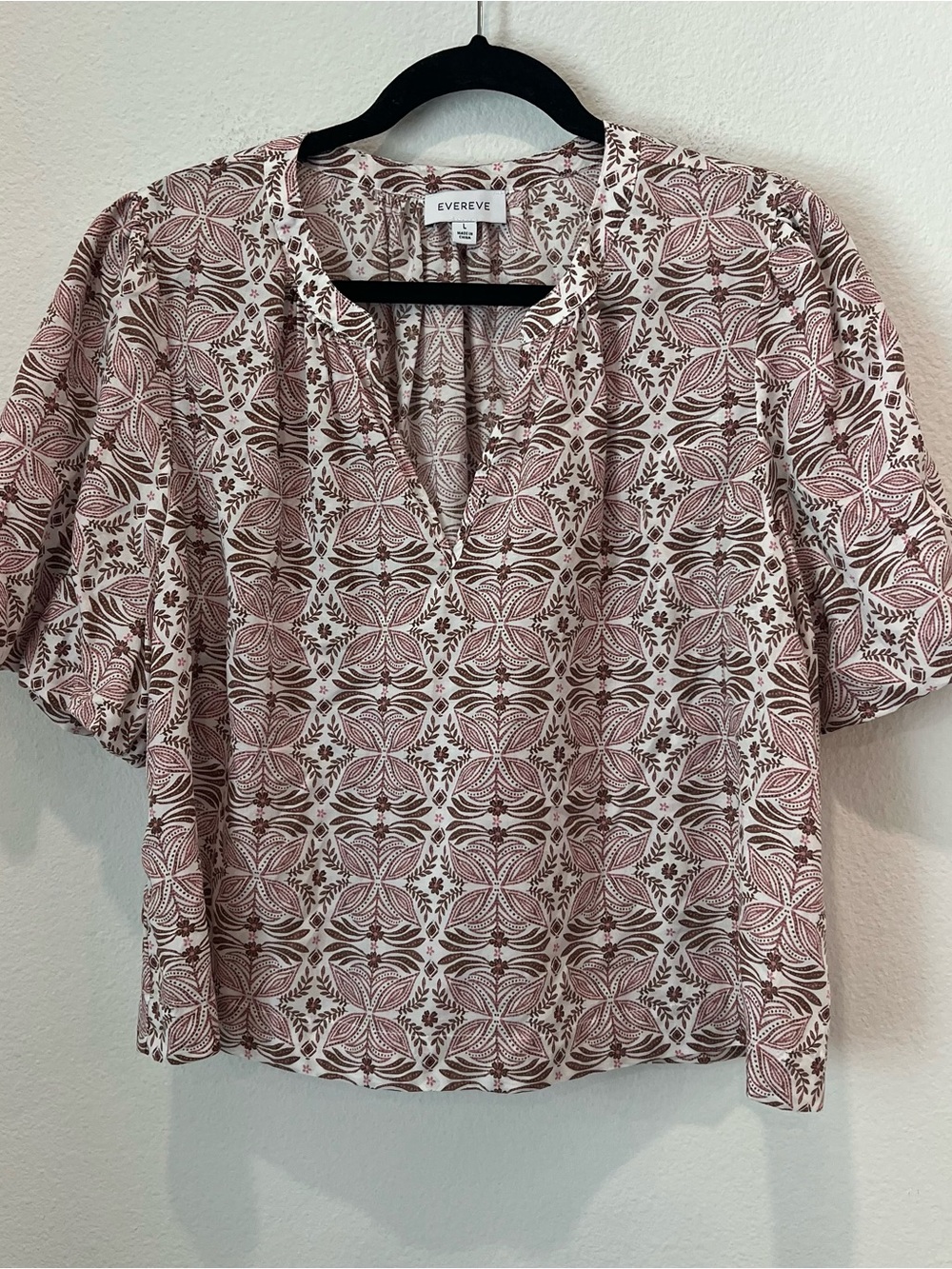 Evereve women’s block print Chloe v-neck swing blouse top large summer vacation - Picture 2 of 8